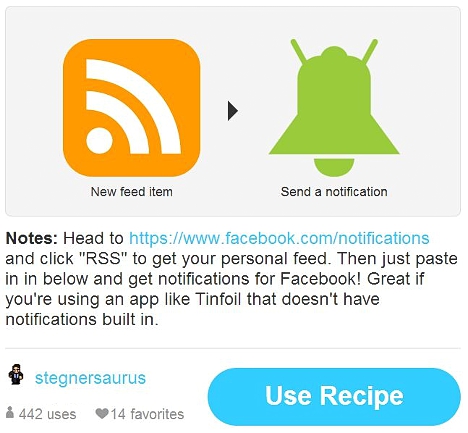 recetas IFTT para facebook en Android