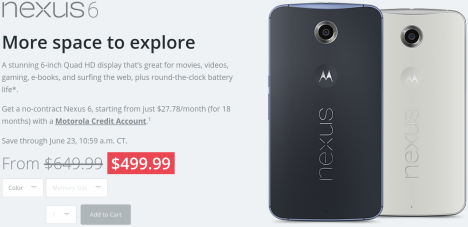 150 US.D. de descuento para el Nexus 6 de Motorola