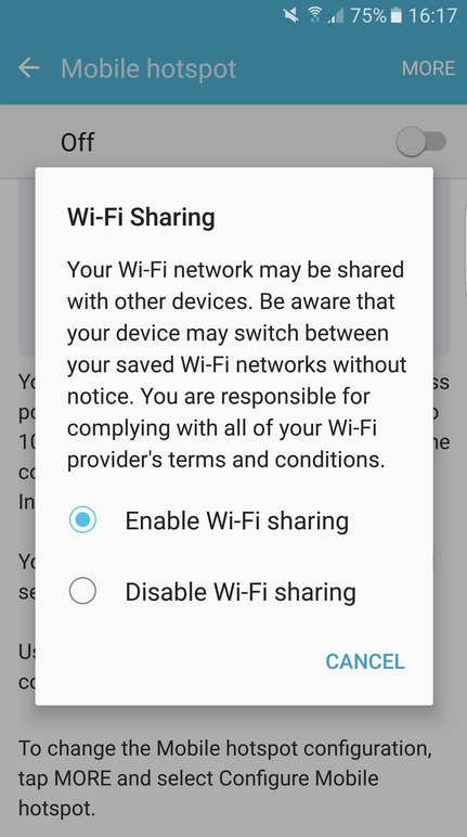 compartir WiFi con el Samsung Galaxy S7