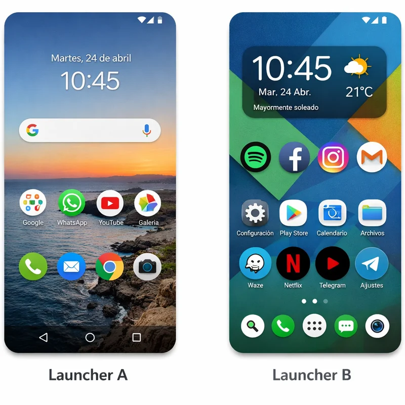 ¡Transforma tu Android! Guía Completa de Personalización de Temas y Launcher para Amateurs. 3 Muestra de paquetes de iconos diversos en una pantalla de inicio de Android