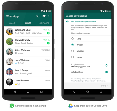 mensajes de WhatsApp en Google Drive