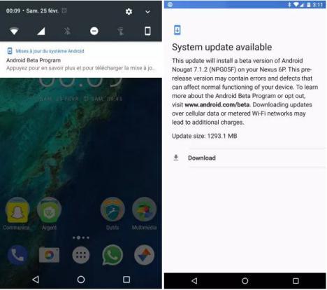 Notificacion Android 7.1.2 Beta para Nexus 6P