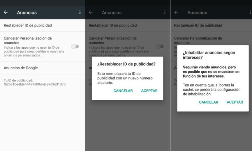 Reset ID de publicidad personalizada en Android