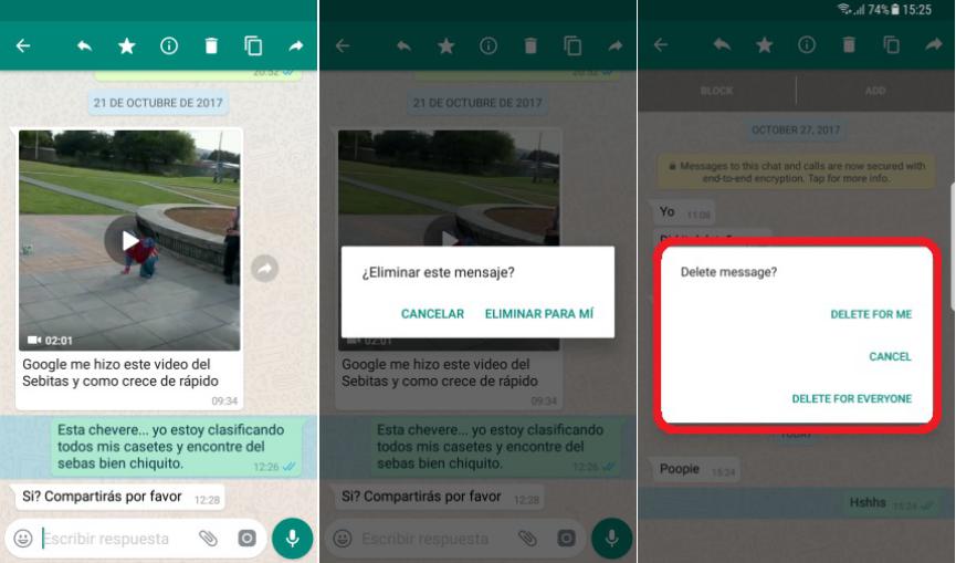 WhatsApp Messenger eliminar mensaje ofensivo