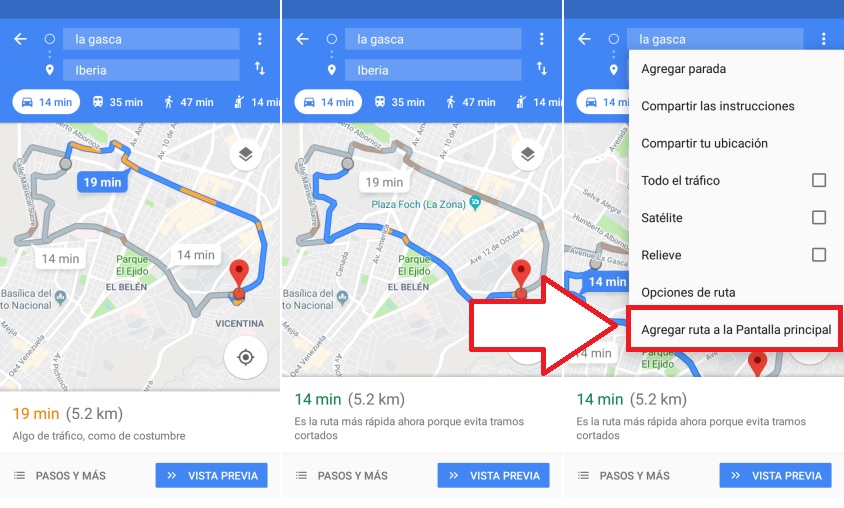 fijar recorridos Google Maps en Escritorio Android