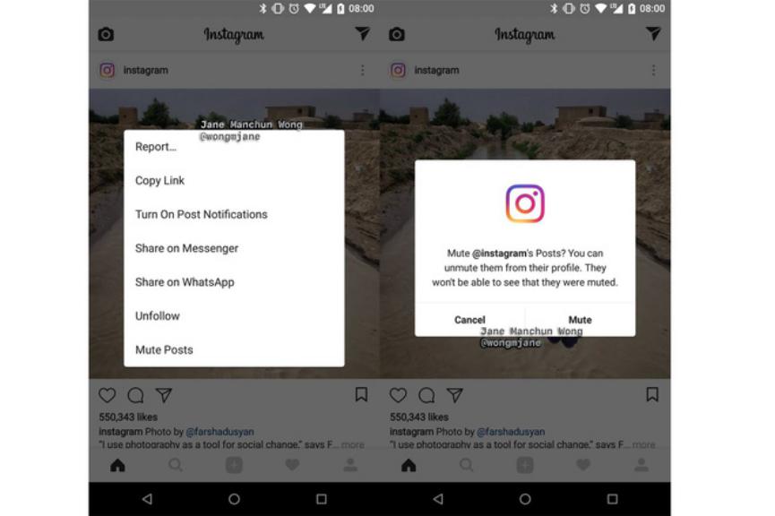 Instagram Android silenciar publicaciones