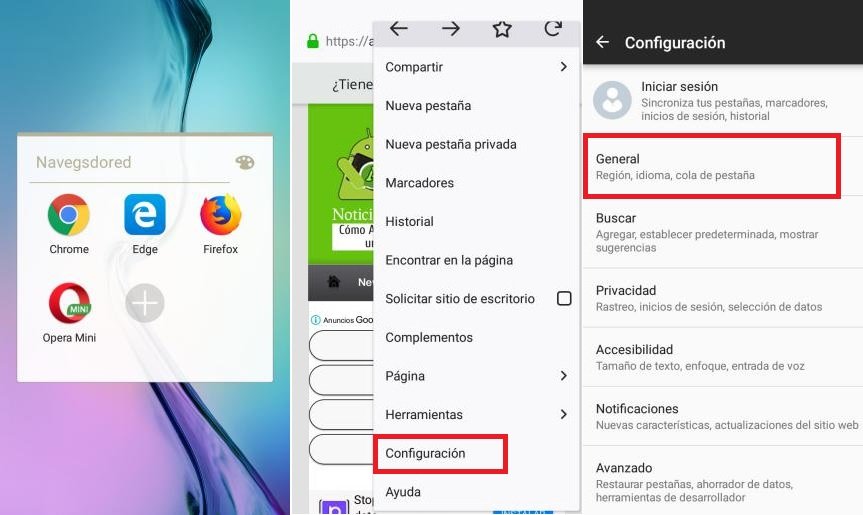 cambiar pagina de Inicio en Firefox Android