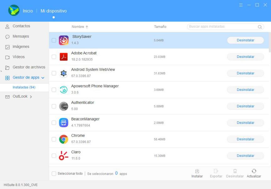 desinstalar aplicaciones android bloatware con HiSuite