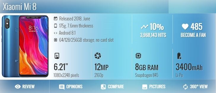 smartphones Xiaomi Mi 8 con Snapdradon 845