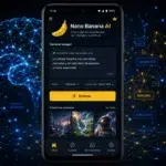 Potencia tu Creatividad Móvil: Cómo Nano Banana AI Transforma las Aplicaciones Android de Generación de Imágenes y Video 3 Teléfono Android mostrando interfaz de aplicación AI para generación de imágenes con gráficos neuronales de fondo, representando Nano Banana AI.